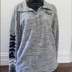 PINK Light Grey Crewneck with Buttons and Collar